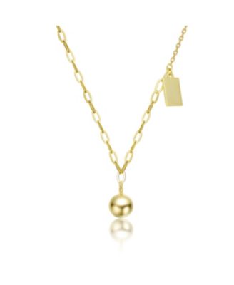 14K Gold Plated Spherical Pendant with Rectangular Accent Necklace