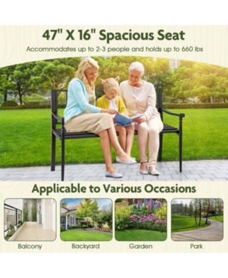 51'' Metal Bench Slatted Garden Bench for 2-3 People Patio Park-Style Loveseat