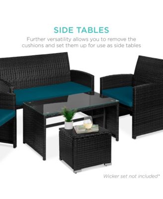 Set of 2 Wicker Ottomans, Multipurpose Furniture w/ Removable Cushions, Steel Frame