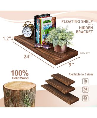 2 Pack 24" Solid Wood Floating Shelves