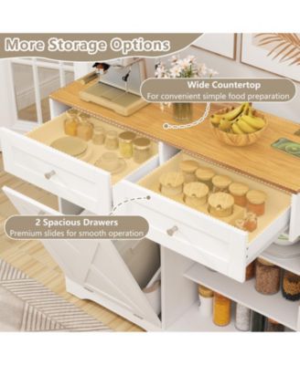 Tilt Out Trash Can Cabinet with Outlets and Adjustable Shelf