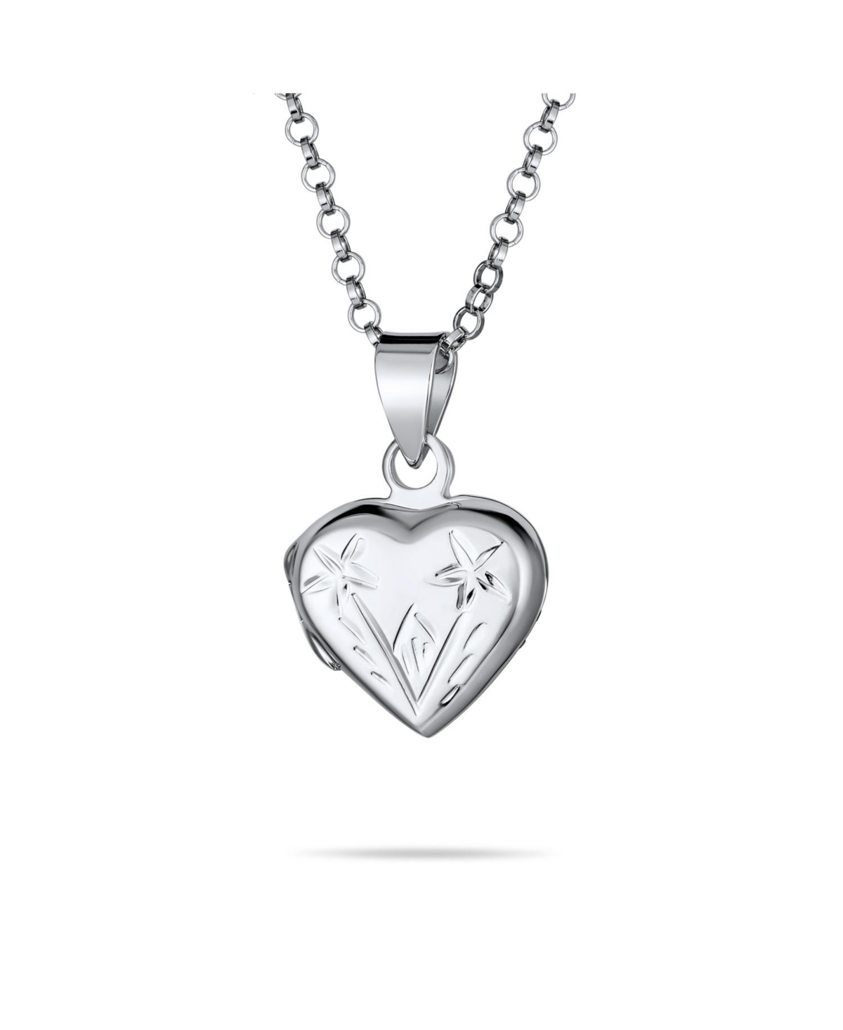 Cz Accent Holds Picture Star Flower Heart Locket Necklace .925 Silver - Silver