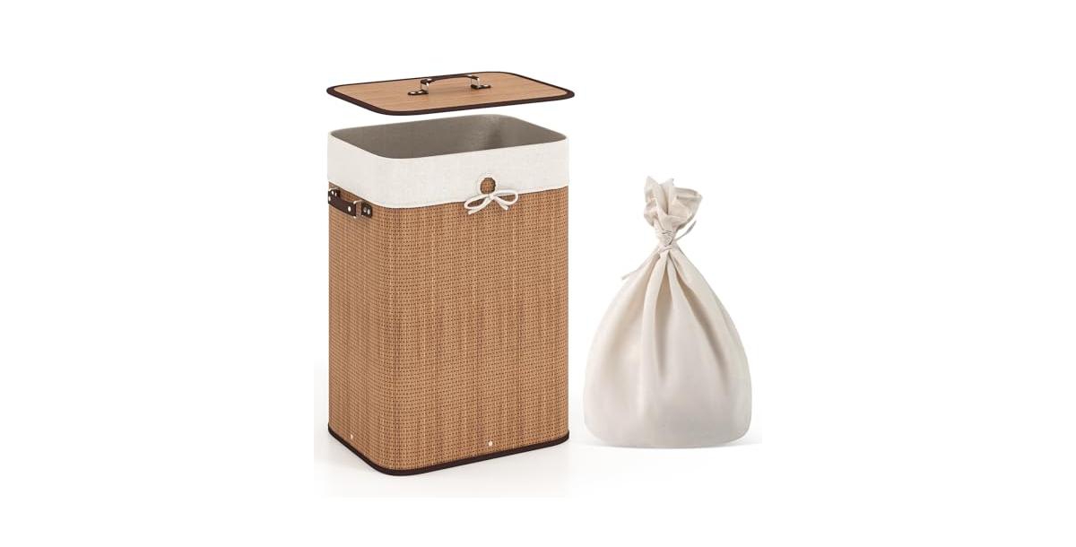 19 Gal Rectangle Laundry Basket Bamboo Clothes Hamper with Handles and Lid - Natural