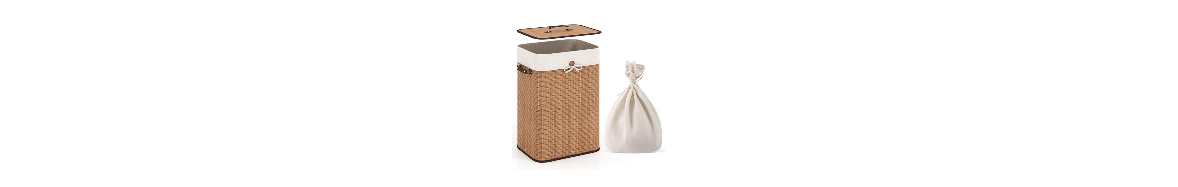 Volenca 19 Gal Rectangle Laundry Basket Bamboo Clothes Hamper with Handles and Lid