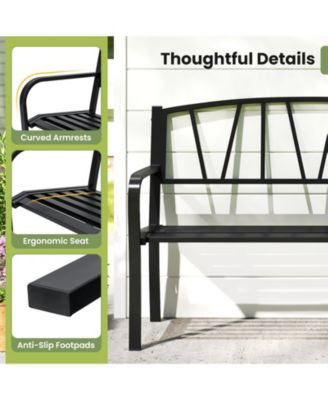 50.5'' Patio Metal Bench w/ Curved Armrests & Minimalist Backrest for Backyard