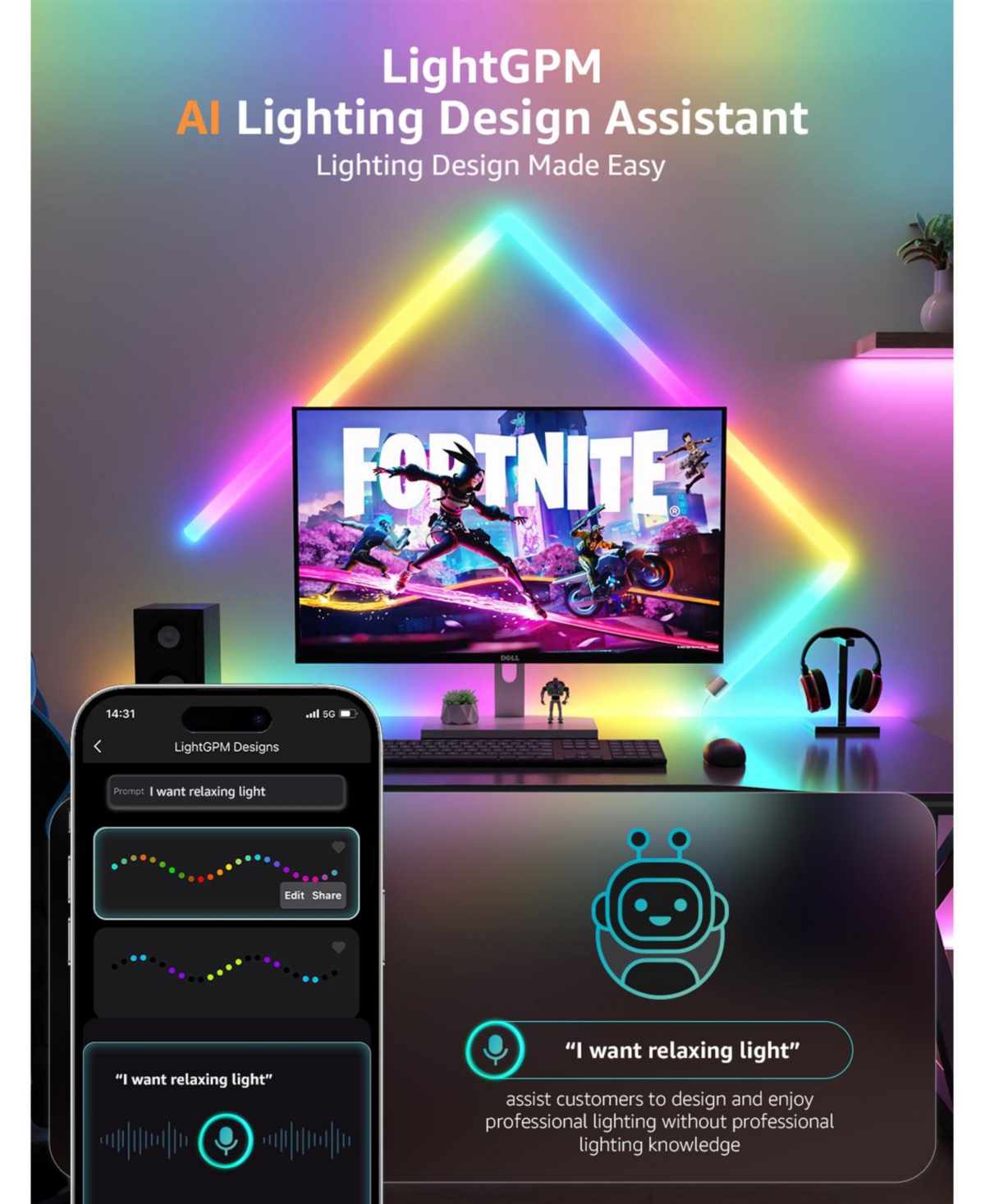 Lepro WL1 Smart Led Rgb Wall Light Kits with Segment Diy and Ai Generated Lighting, Work with Alexa Google Home, LightBeats Music Sync