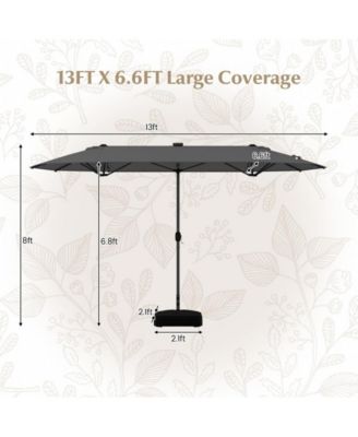 13feet Double-sided Patio Umbrella with Solar Lights for Garden Pool Backyard