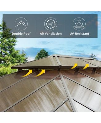 12x16ft Permanent Aluminum Outdoor Canopy Gazebo, Double Roof UV Protection, Bug Netting, Lifetime Rustproof