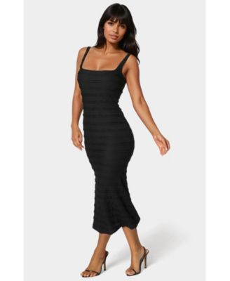 Women's Square Neck Ruffle Lace Midi Dress
