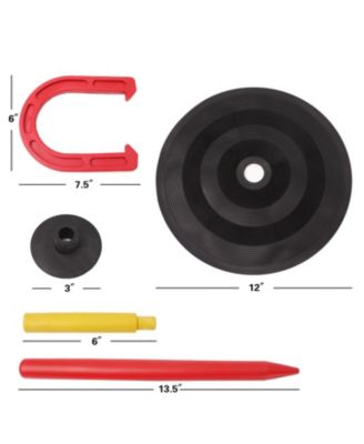 Rubber Horseshoe Game Set, 4 Horseshoes (2 Red/2 Blue), 2 Rubber Mats with Posts, and 2 Plastic Stakes