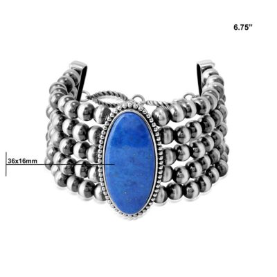 Sterling Silver Oval Lapis Oval Cut Beaded Toggle Bracelet, Size, Size Small