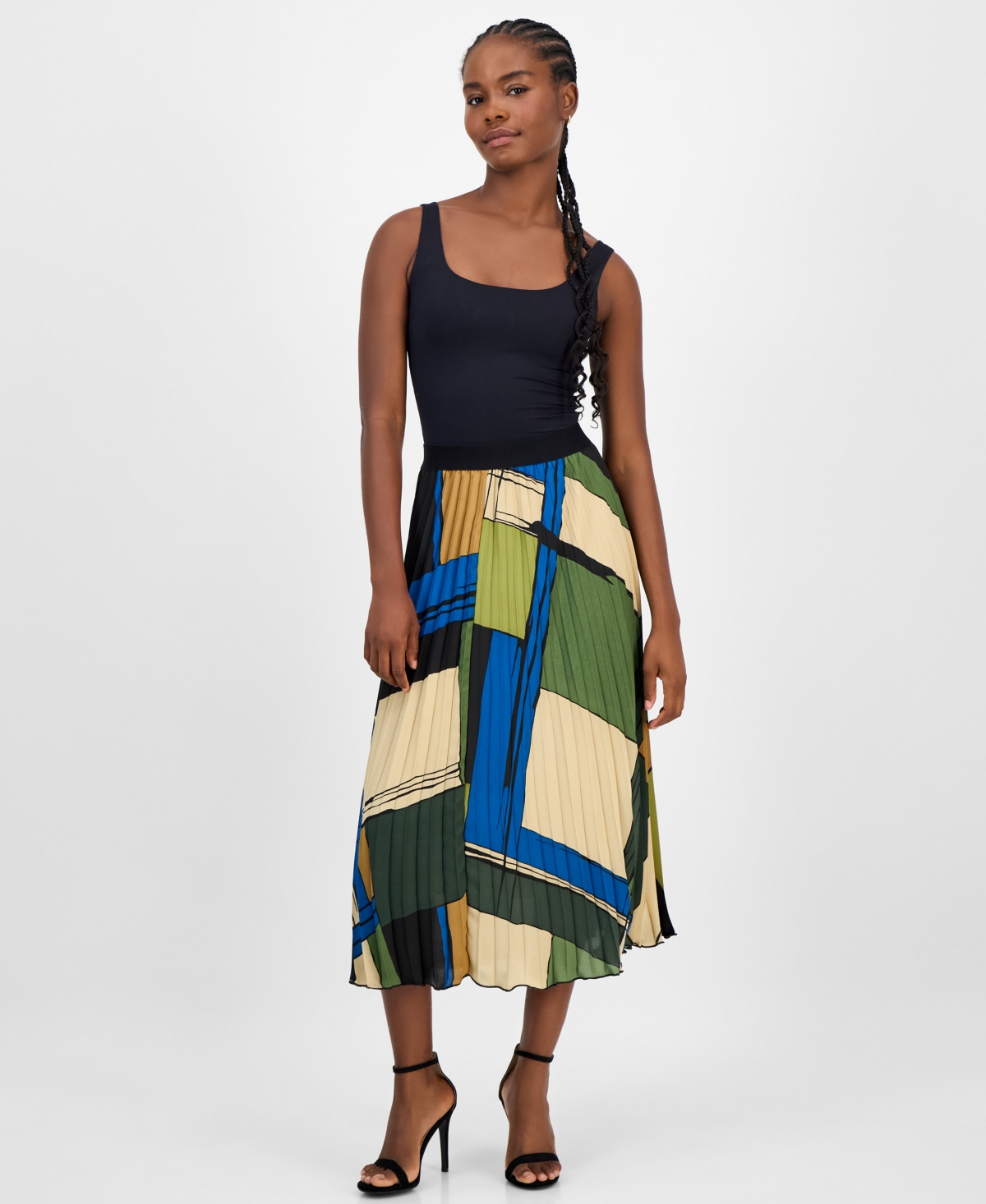 T Tahari Women's Printed Pleated Flared Midi Skirt In Multi