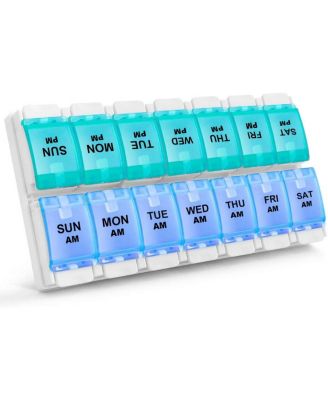 Weekly Pill Organizer 7 Day 2 Times A Day, AM PM Medicine Pill Box with Easy Push Button