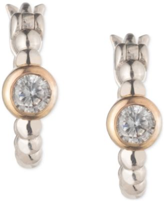 Two-Tone Cubic Zirconia Bead Hoop Earrings