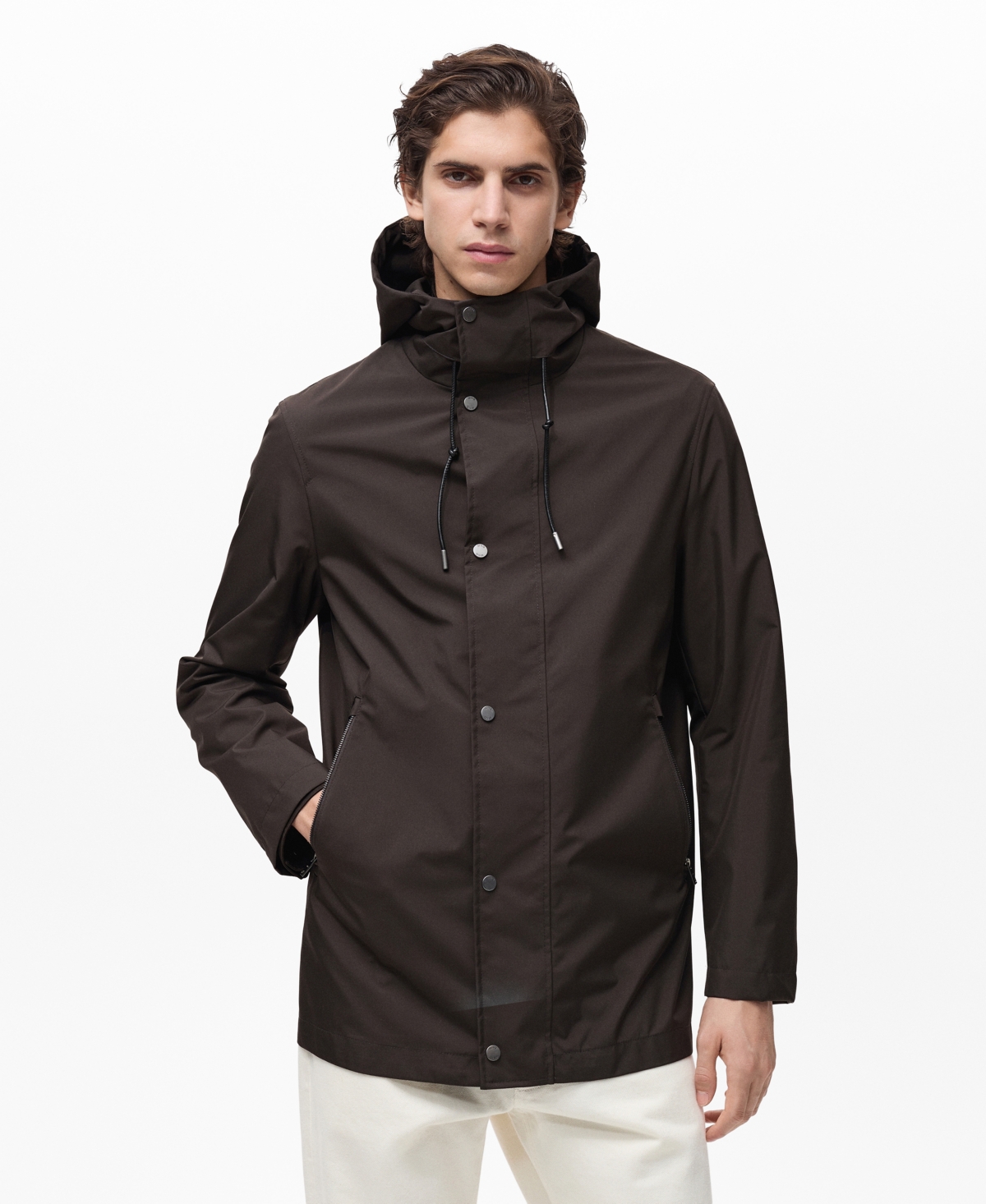 Men's Water-Repellent Hooded Parka - Chocolate