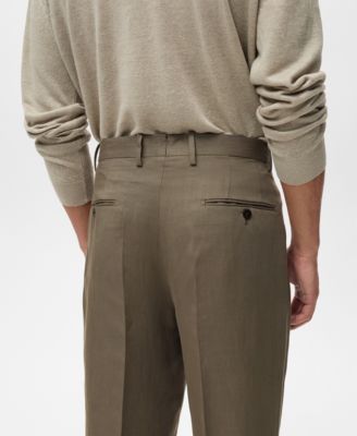 Men's Slim-Fit Pleated Linen Pants