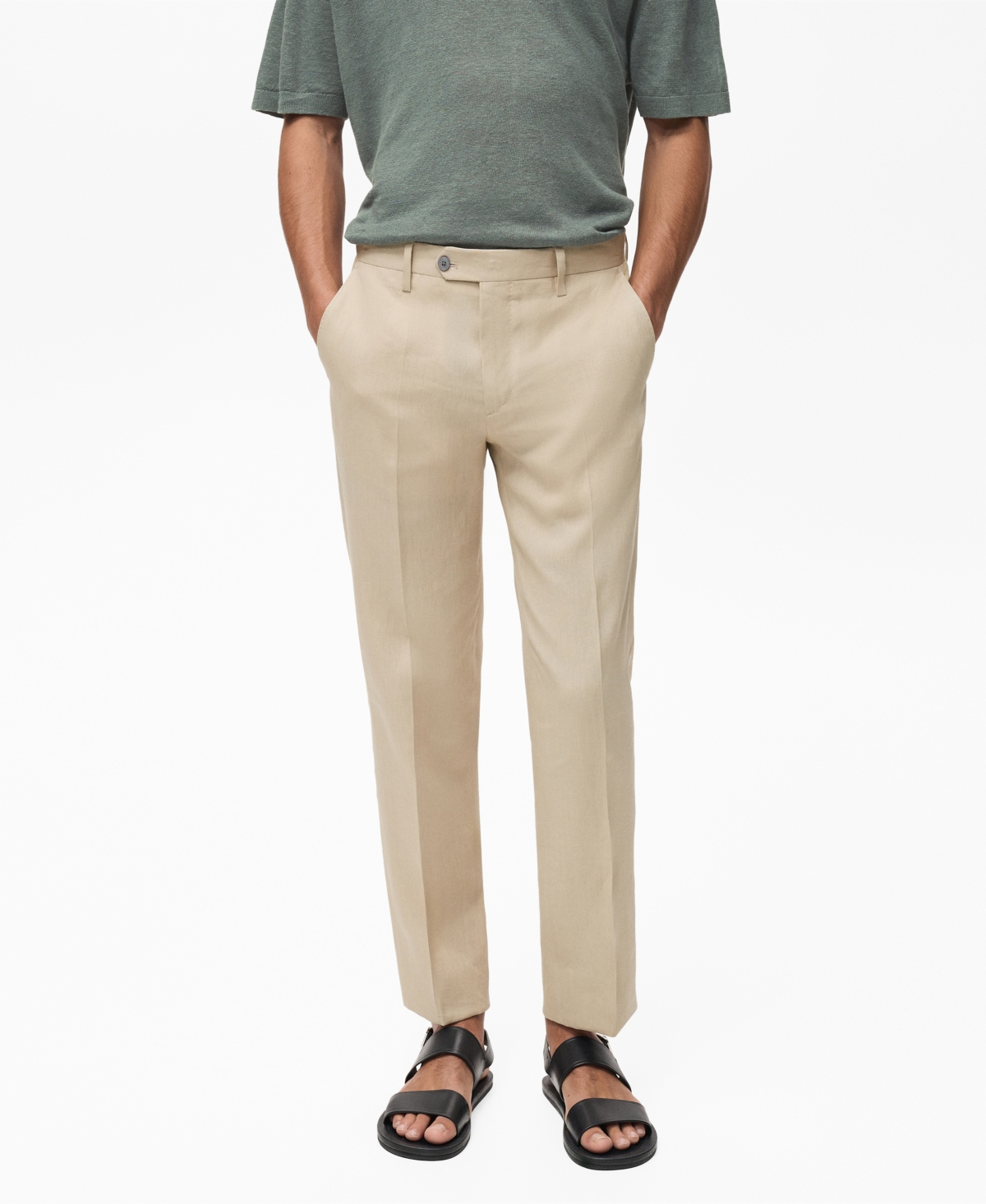 Men's Slim-Fit Linen Pants - Medium Brown