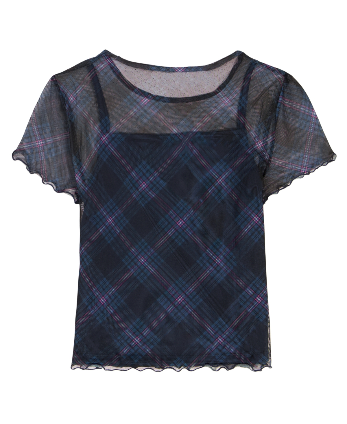 Clavin Klein Big Girls Plaid Power Mesh Short Sleeve Shirt