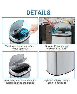 15.85 Gal./60 Liter Stainless Steel Oval Motion Sensor Trash Can for Kitchen