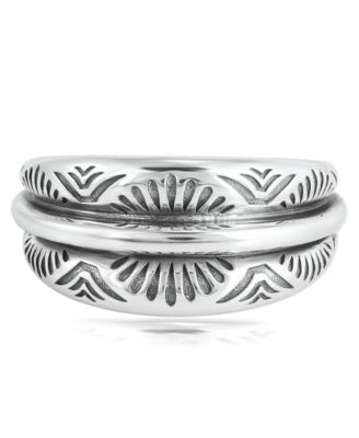 Sterling Etched Fan Tapered Ring, Size 11