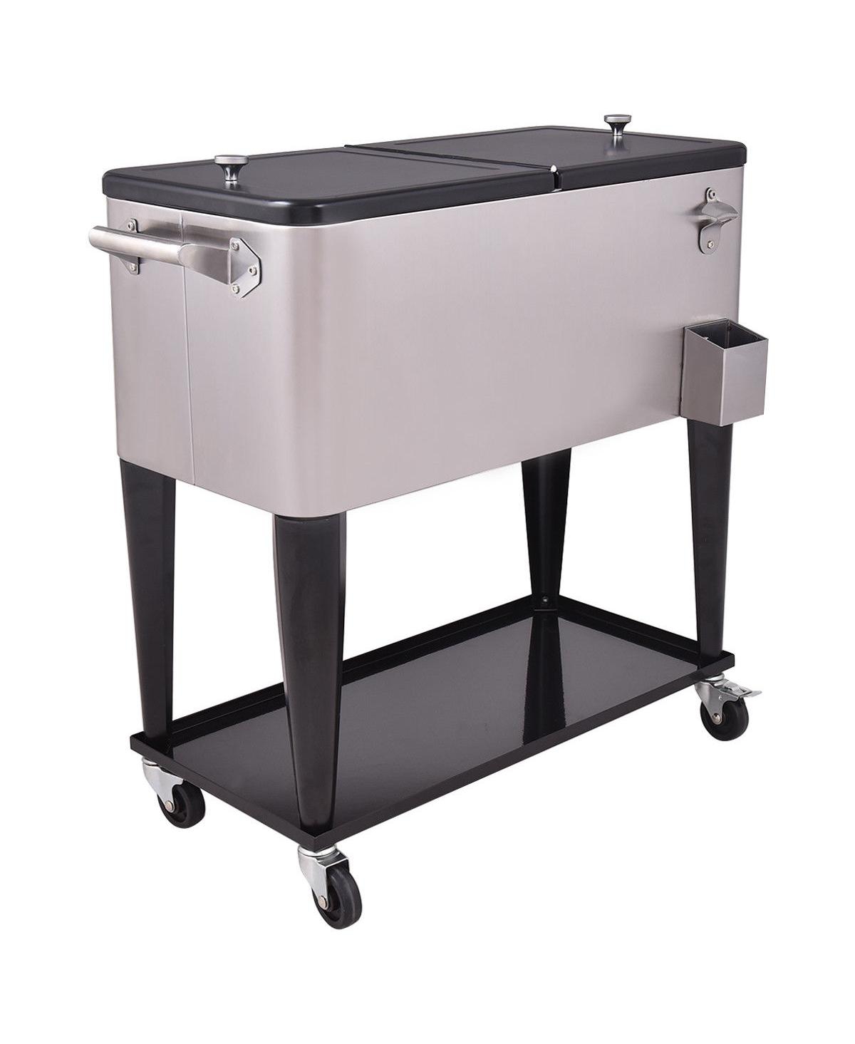 80 Quart Patio Rolling Stainless Steel Ice Beverage Cooler - Silver