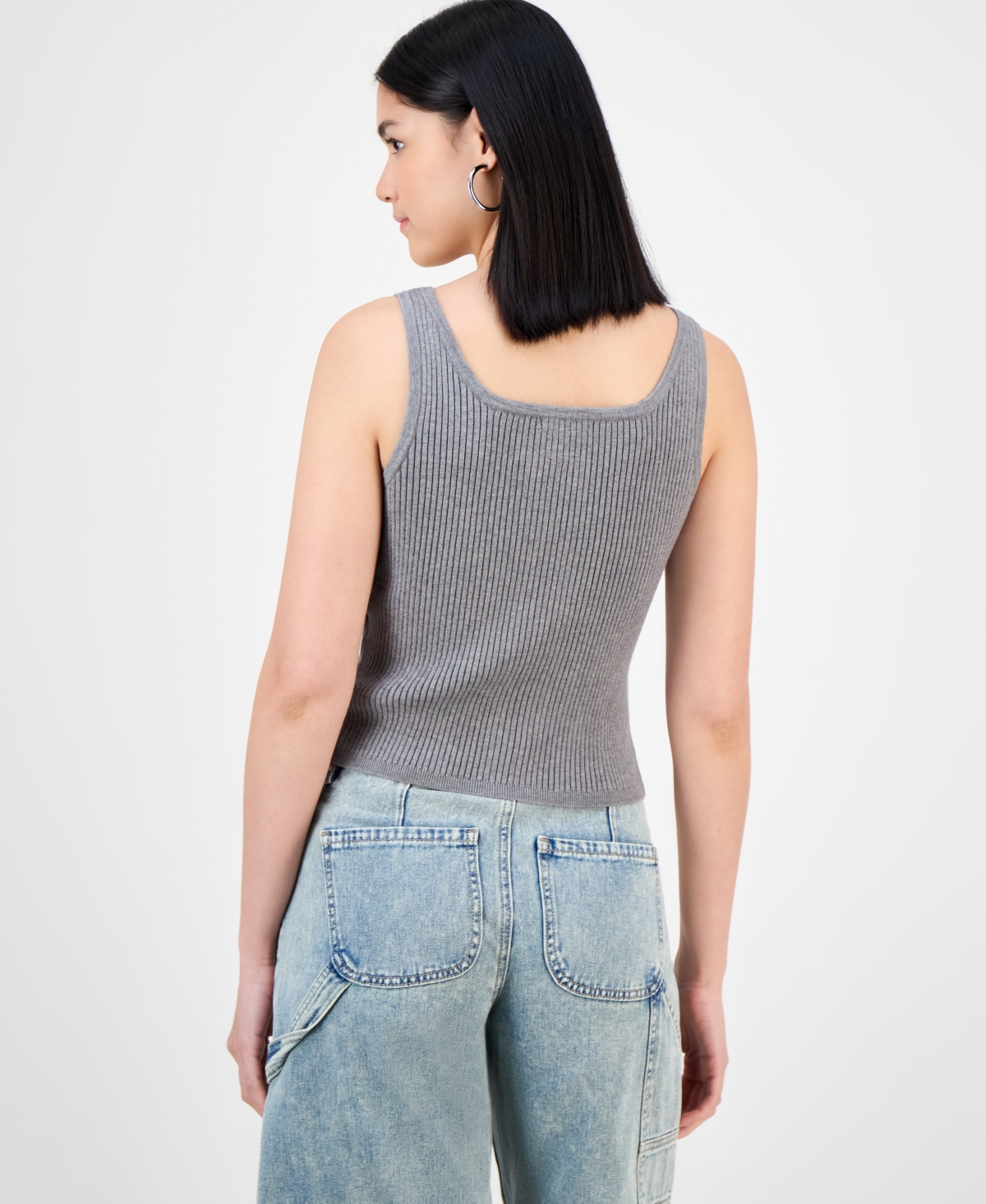 Bar Iii Women's Rib-knit Zip-front Sweater Tank Top, Exclusively At Macy's