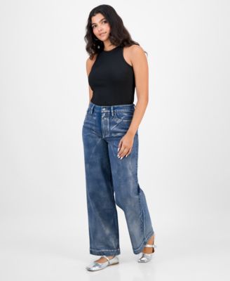 Bar III - Women's High Rise Metallic Wide-Leg Jeans