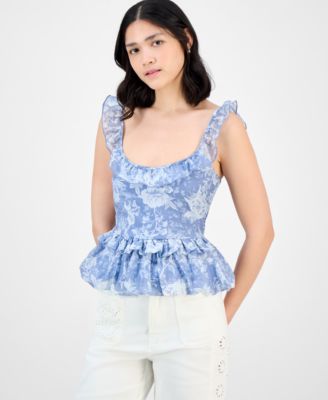 And Now This - Women's Ruffle-Strap Bubble-Hem Top