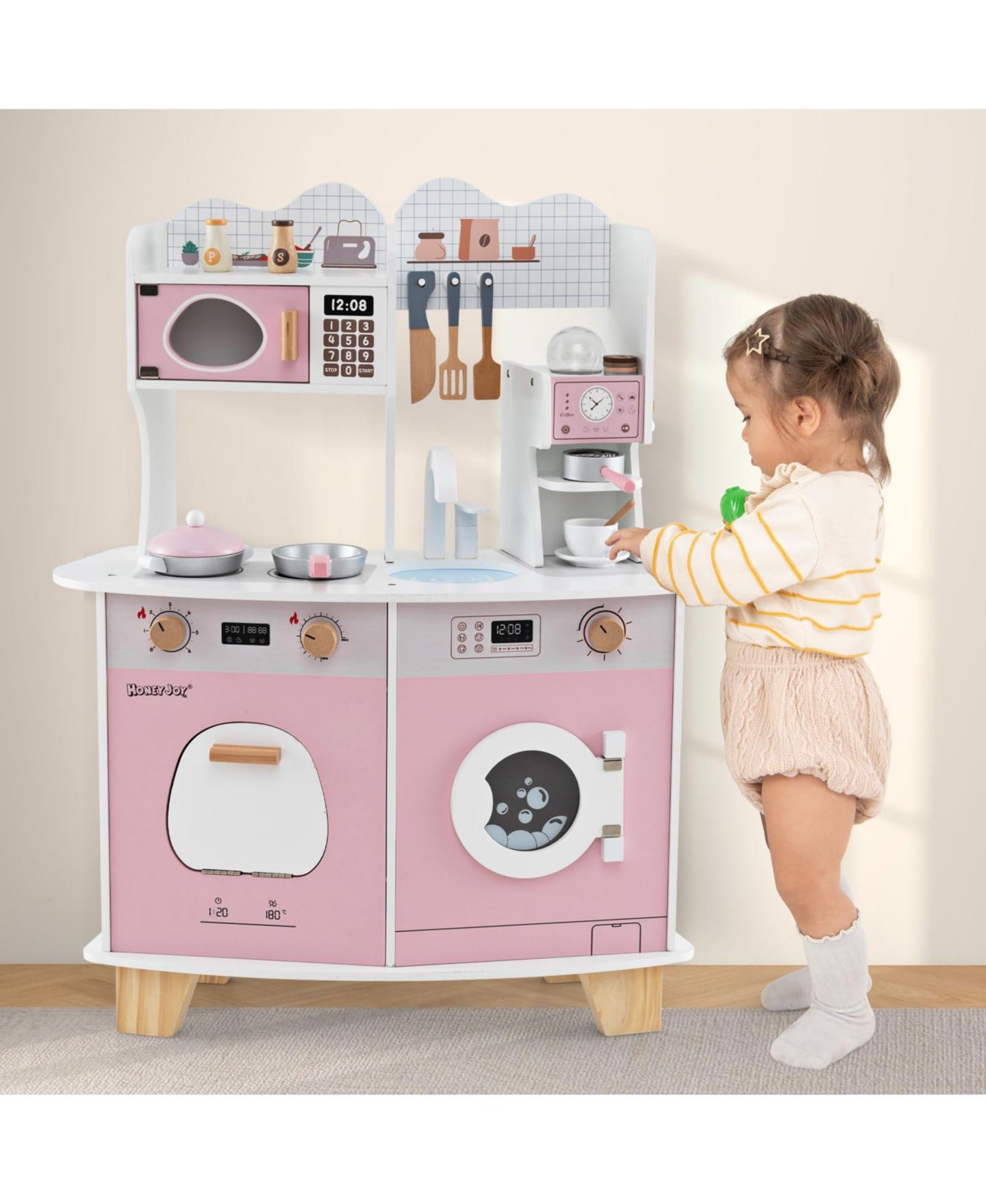 Детский игровой набор Mecale Wooden Coffee Maker Kitchen Playset, Ages 3+, цвет: Розовый — фото 2