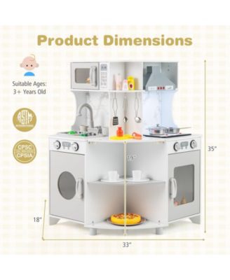 Kids Corner Wooden Play Kitchen with Range Hood and Stoves