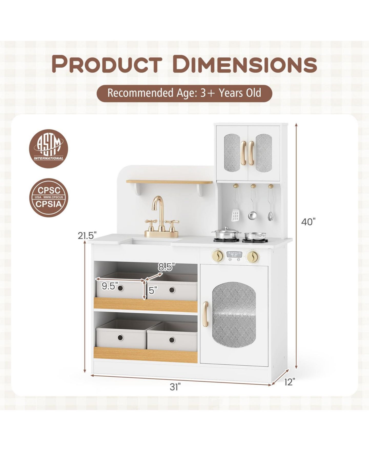 Детский игровой набор Mecale Wooden Cooking Kitchen Playset, Ages 3+, цвет: Белый — фото 3