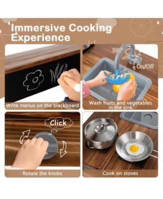 Mud Kitchen Fir Wood Play Kitchen with 4 Panting Pots Faucet Removable Sink