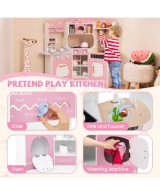 Corner Wooden Play Kitchen with Coffee Machine and Slide for Kids