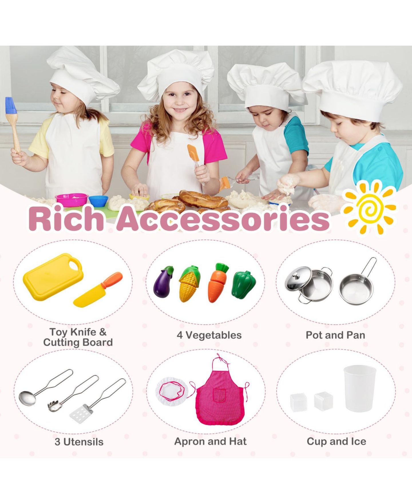 Детский игровой набор Mecale Wooden Kitchen Playset with Lights and Sounds, Ages 3+, цвет: Розовый — фото 7