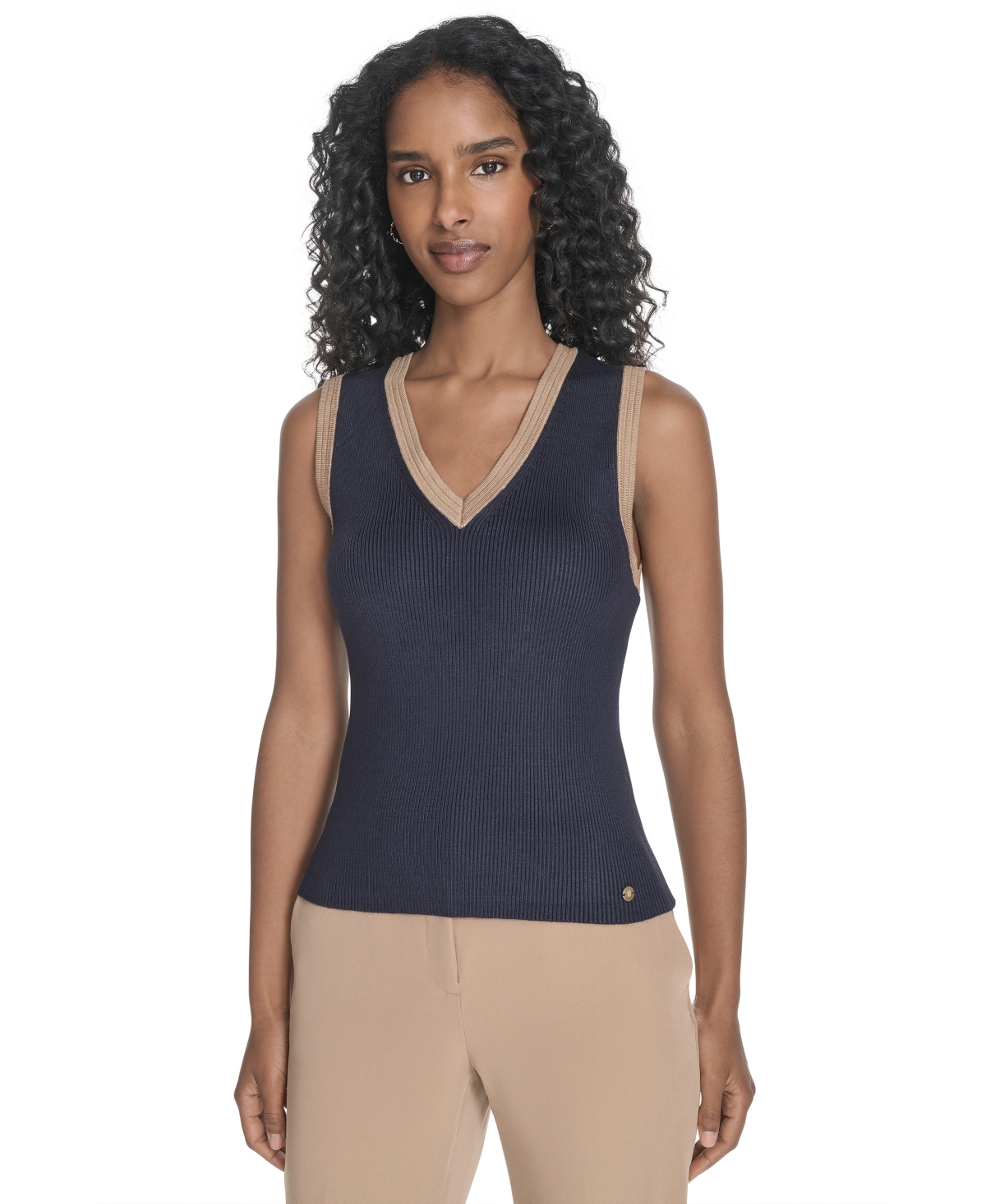 Women's Sleeveless Tipped Sweater - Ivory/ Tigers Eye