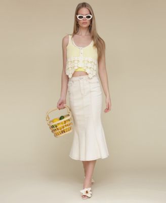 Avec Les Filles Women's Panelled Flare Denim Midi Skirt - Macy's