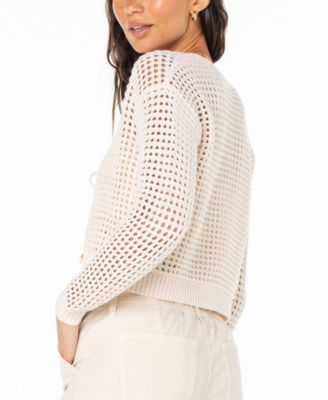 Juniors' Ivy Cotton Crochet Cropped Cardigan