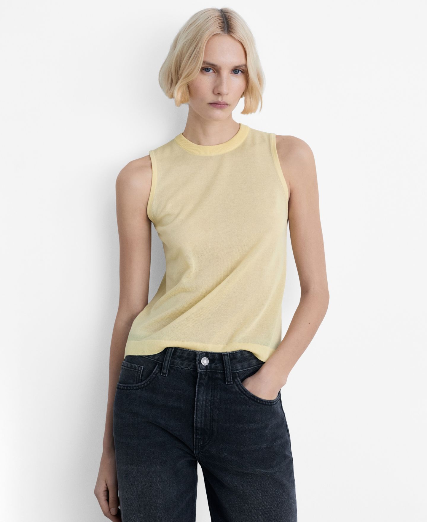 Женский топ Mango Sleeveless Knitted, цвет: Жёлтый — фото 1