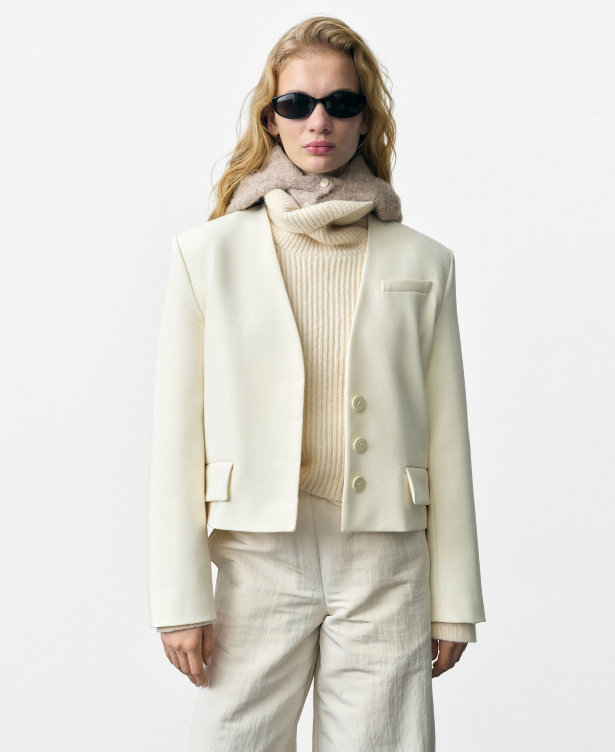 Mango Jeanne Structured Crop Blazer In Multi