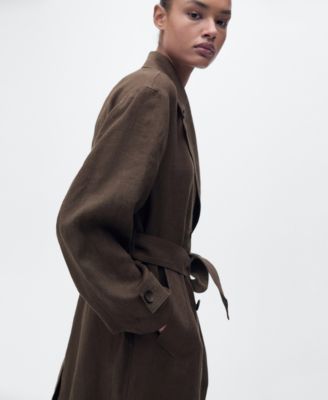 Women's Double Breasted Linen Trench Coat