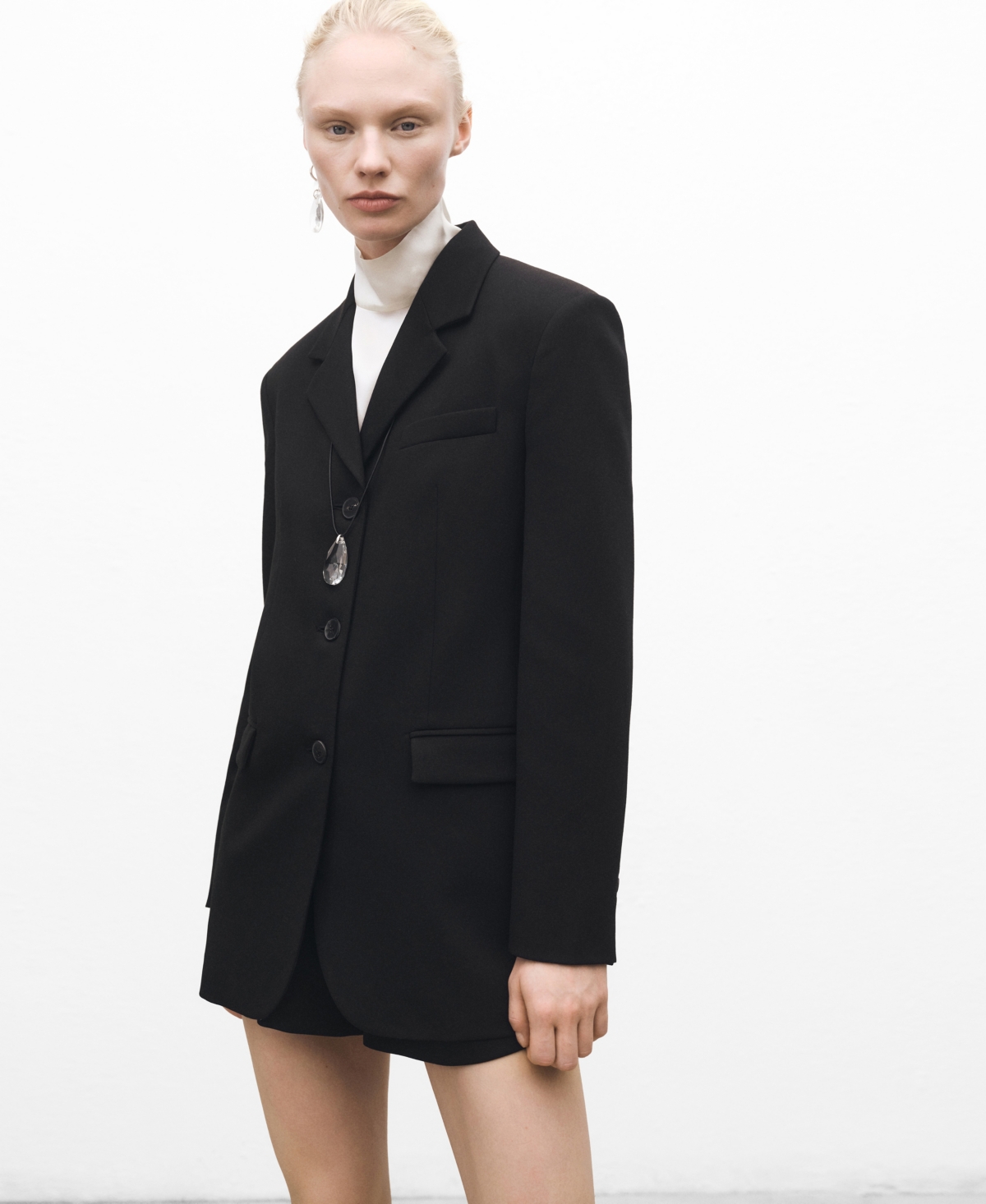 Women's Straight Button Suit Blazer - Black