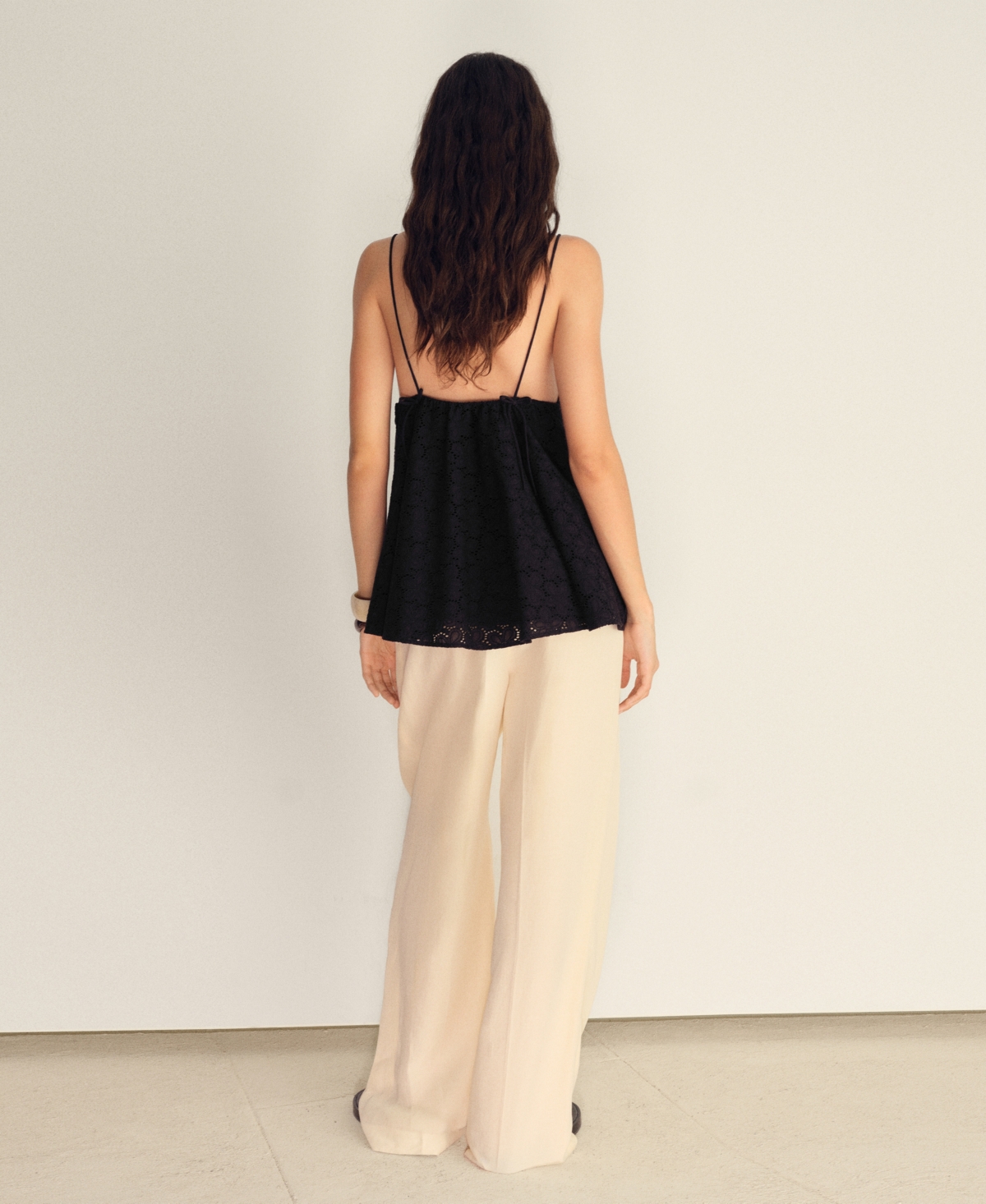 Mango Zlata Eyelet Babydoll Camisole In Black