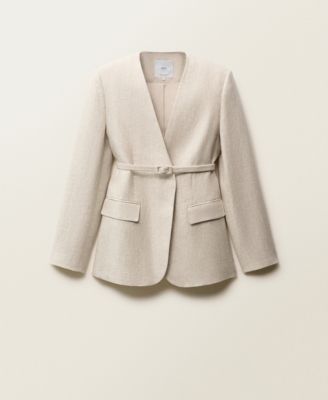 MANGO - Women's Belted Linen Suit Jacket