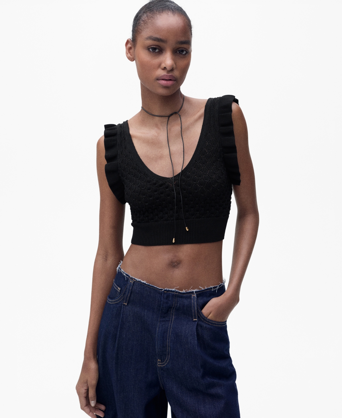 Mango Women's Back Bow Detail Crop Top In Black