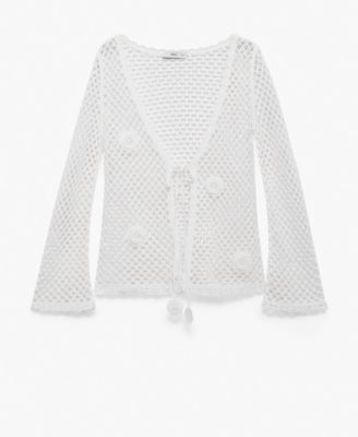 MANGO - Women's Bow Closure Crochet Cardigan
