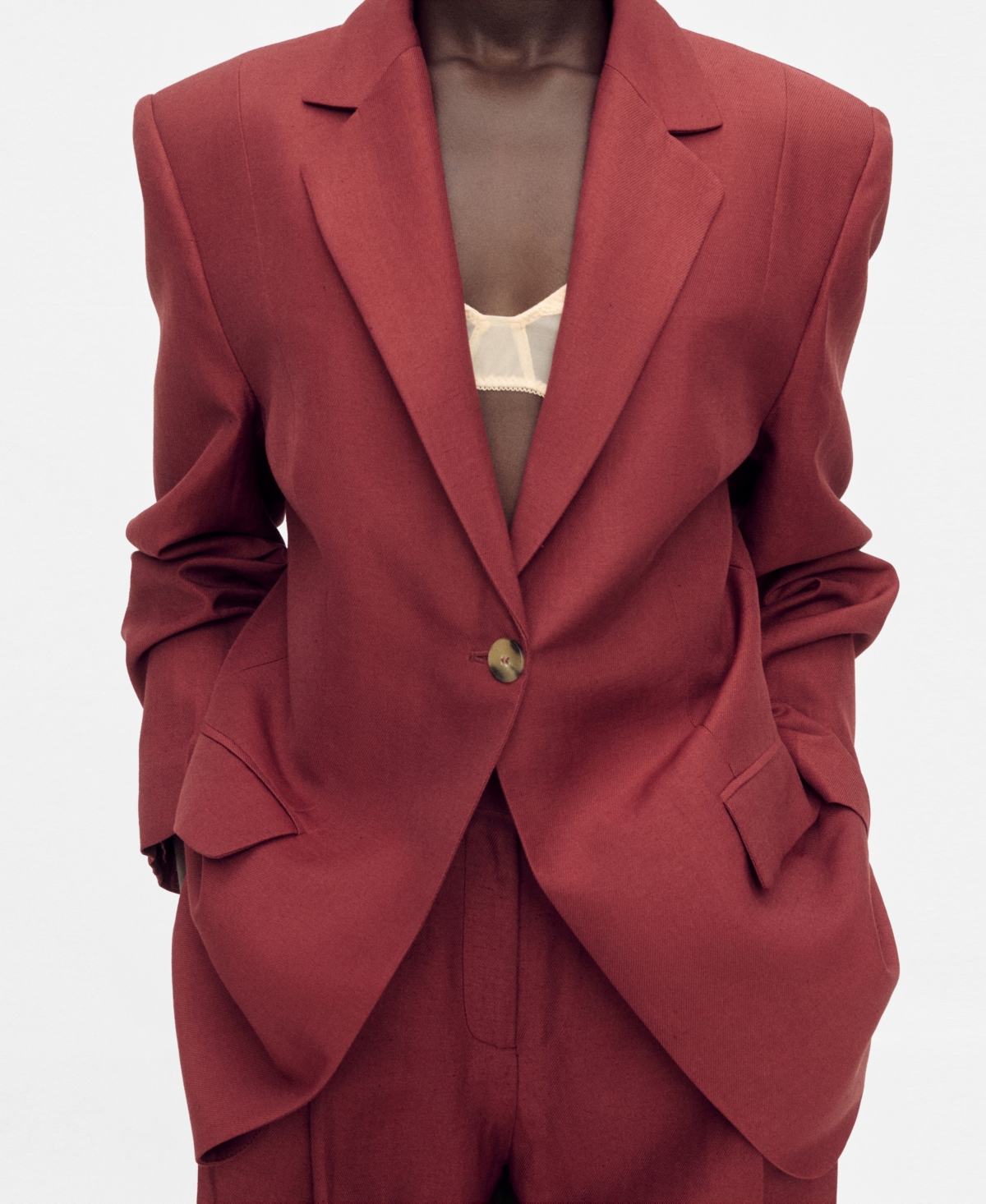 Women's Linen-Blend Suit Jacket - Wine