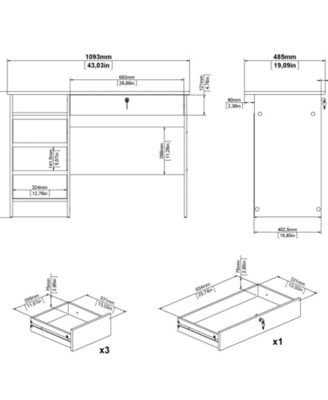 43.03" Wide 4 Storage Drawer Home Office Writing Desk