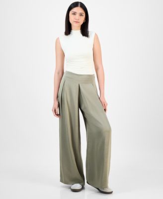 Bar III - Women's High-Rise Pleated Wide-Leg Satin Pants