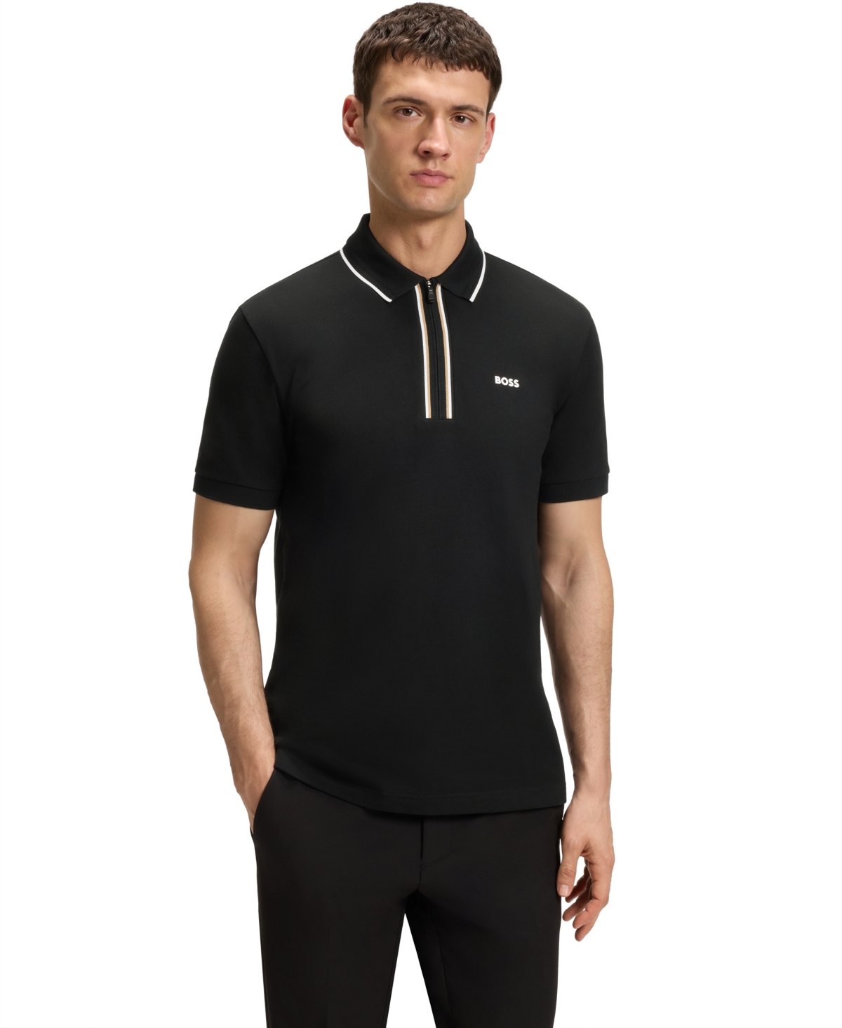 Boss by Hugo Boss Men's Quick-Dry Stretch Cotton Slim-Fit Polo Shirt - White