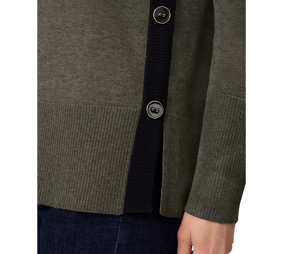 Melissa Paige Women's Contrast-trim Side-button Tunic Sweater In Gray